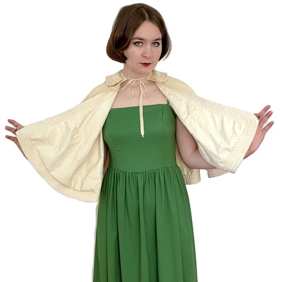 Antique Victorian Capelet | 1800s Silk Ribbon Trim | Cream Cotton