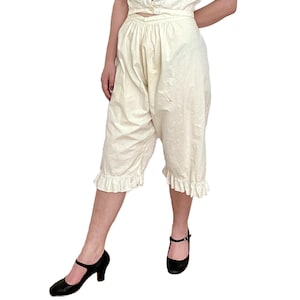 Antique Cotton Bloomers | Victorian Edwardian Undergarment | 1900s Lace Hem Lingerie | Side Button White Underwear
