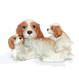 Vintage Homco Cocker Spaniel | Dog Family Figurine #1434 | Spaniel with Puppies | 1980s Porcelain | Taiwan Collectible Decor