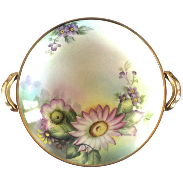 Antique Noritake Morimura Bowl | 1911-1921 Hand Painted Pedestal | Floral Green Gold | Japanese Porcelain | Collectible