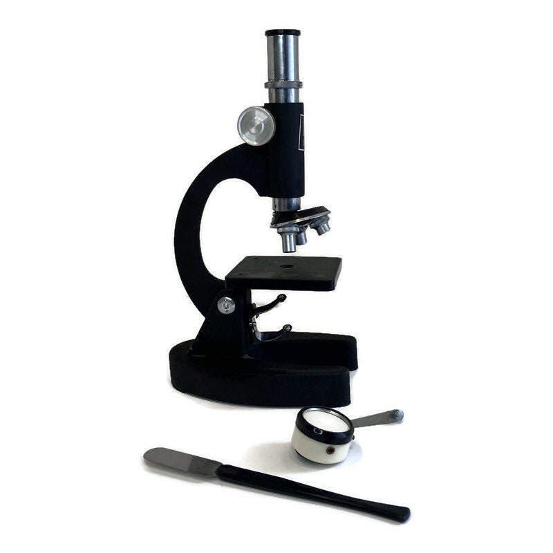 顕微鏡　レトロ Vintage Japanese Metal Microscope Set: Mid Century Lab Decor - Etsy