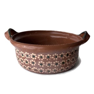 Mexican Folk Art Bowl | Vintage Terracotta Pottery | Floral Earthenware Serving Dish | Handpainted Barro Rojo