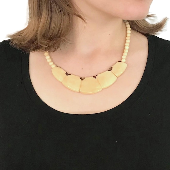 Vintage Bone Panel Statement Necklace: Tribal Boh… - image 4