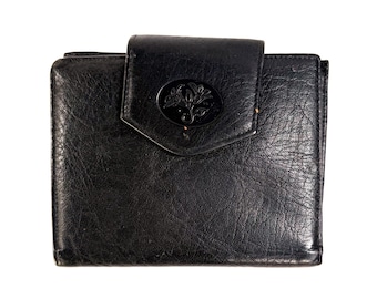 Vintage Buxton Ladies Pocketbook| Black Cowhide Bifold | Floral Embossed Wallet | 1970s–1980s