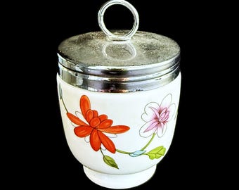 Vintage Royal Worcester Porcelain Vanity Jar | Floral Lidded Dresser Jar | Made in England