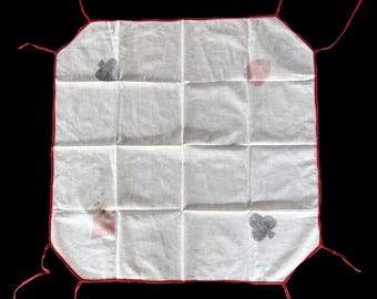 Vintage Card Suit Tablecloth | 30" Square Feed Sack Style Cover with Red Binding