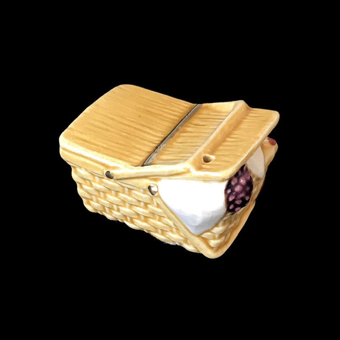 Vintage Miniature Picnic Basket Figurine Etsy