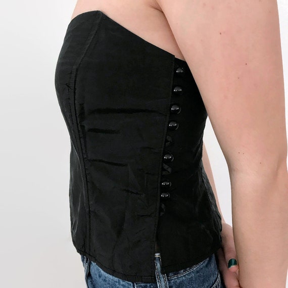 Vintage 1980s Side Button Black Bustier - image 3