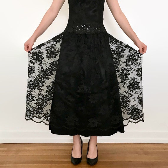 Vintage 1990s Jessica McClintock Black Lace Strap… - image 7