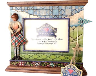 Jim Shore Heartwood Creek Woman Golfer Picture Frame | Enesco Folk Art Golf Decor