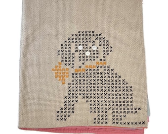 Handmade Cloth Nursery Book | Cross-Stitched Black Dog Folk Art Textile Toy (c. 1930s–1940s)