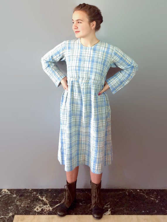 Vintage Blue Plaid Prairie Frock - image 2