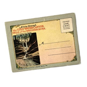 Antike Wisconsin Dells Postkarten-Album | E.A. Bischof Kaltwasser Schlucht | 14 Handkolorierte Ansichten | 1910er Jahre Souvenir
