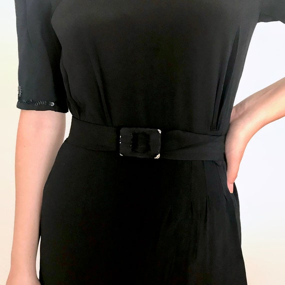 Vintage 1940s Black Sequin Belted Dress - image 4