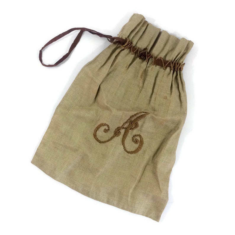 Antique Monogram Linen Drawstring Bag image 1