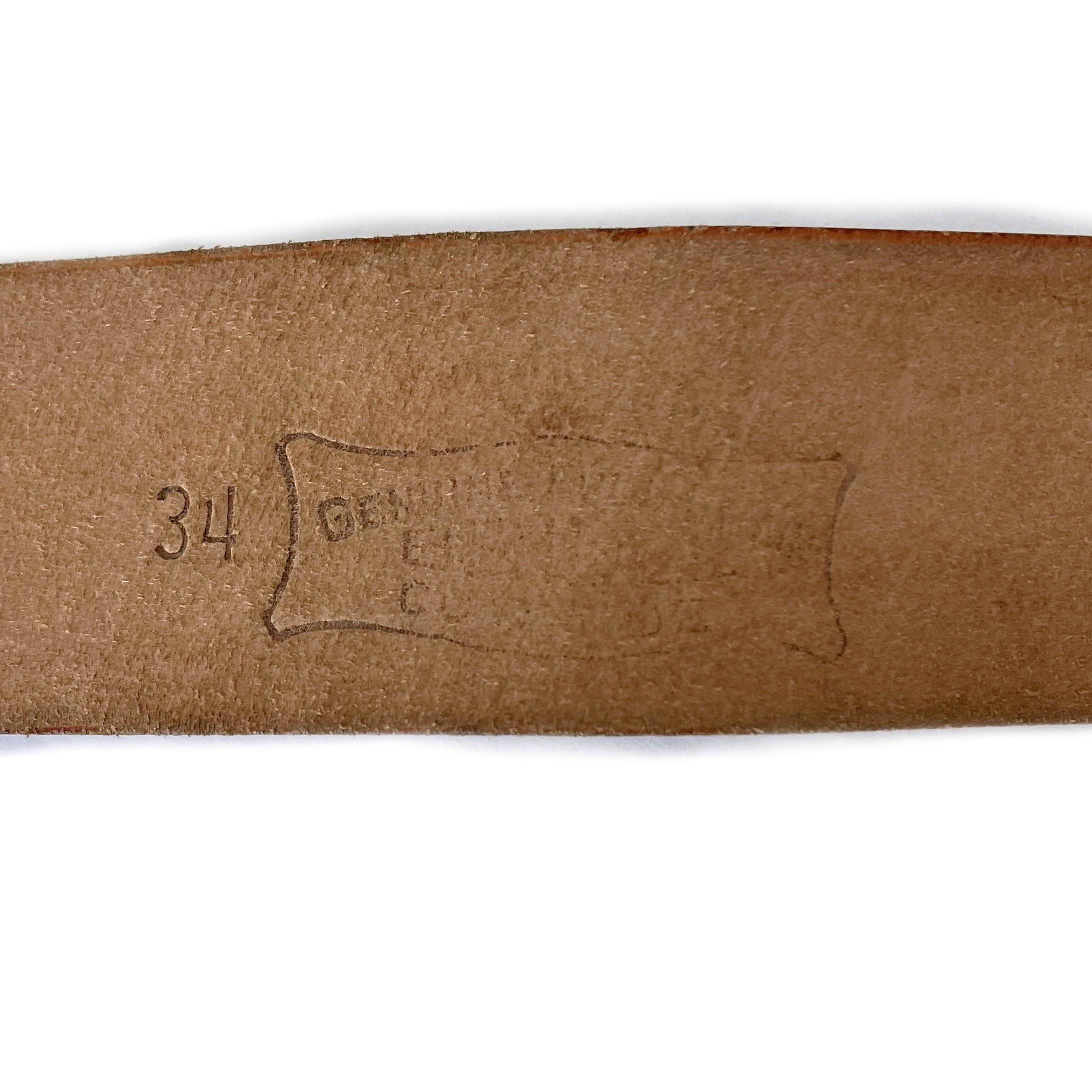 Vintage Genuine Leather Belt: Gold Buckle, Size 34 Men