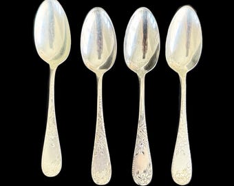 1887 Towle Clover Sterling Teaspoons | Set of 4 Monogrammed Victorian Spoons