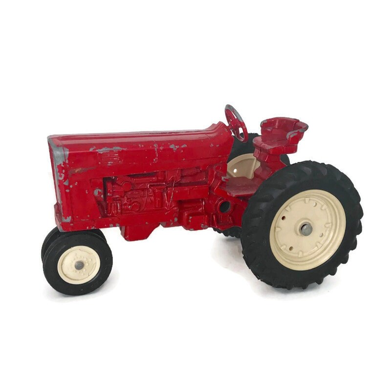 Vintage Red Die cast ERTL Tractor With Plow and Disc Attachments Etsy