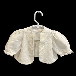 Vintage 1930s Baby Jacket | Ivory Waffle Weave | Ribbon Tie Cuffs | Hand-Embroidered Trim | Handmade Babywear