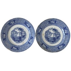 Antique J Clementson Siam Plates | Blue Transferware | Victorian Ironstone | Staffordshire | Set of 2