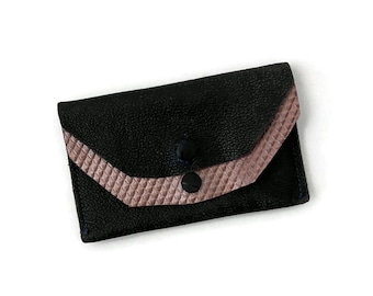 Vintage Mid-Century Pink Brown Leather Coin Purse | Embossed Genuine Leather | Snap Closure Change Wallet