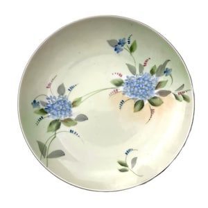 Antique Nippon Plate: Hand-Painted Blue Hydrangeas, Green Crown Mark