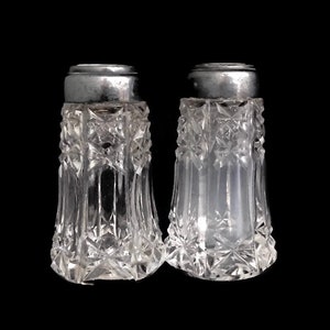 EAPG Shell Top Salt Pepper Shakers | Antique Pressed Glass | Vintage Table Decor