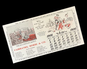 Vintage 1906 Fairbanks Morse Ink Blotter | July Calendar | Chicago Farm Machinery Advertising