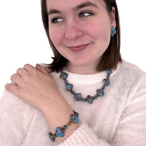 Vintage Murano Style Glass Bead Set | Italian Turquoise Bronze Necklace Bracelet Earrings | 3 Piece Jewelry Set