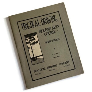Libro de arte moderno n.º 3, raro, de 1909, «Dibujo práctico», tapa verde, educación artística antigua.