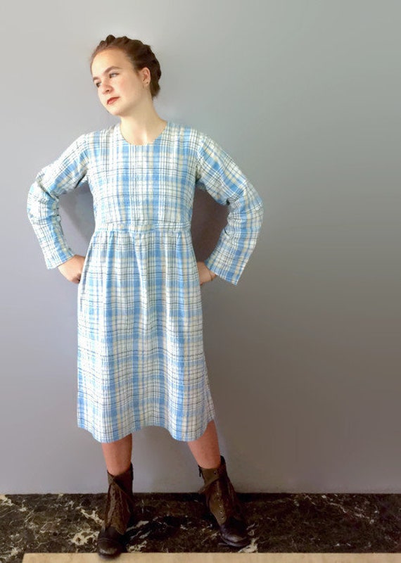 Vintage Blue Plaid Prairie Frock - image 1