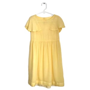Vintage 1930er Jahre Seidenkleid in Zitronengelb | Taschentücher-Hüllen | Handgenähtes Kinderpartykleid | geraffte Taille | Druckknopfverschlüsse