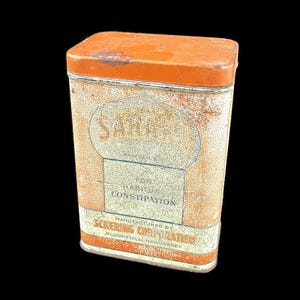 Vintage Sar&#39;aka Laxative Tin | 1930s-40s Apothecary | Medical Collectible | Rustic Bathroom Decor | Pharmacy Advertising
