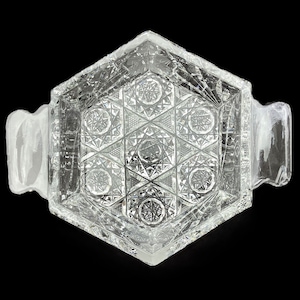 Antique EAPG Pressed Glass Candy Dish | Duncan & Miller / McKee Innovation | Hexagonal Leaf Pattern | Victorian Compote