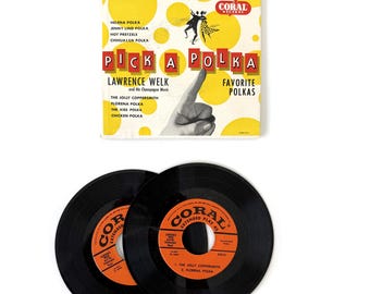 Vintage Pick A Polka EP Set | Lawrence Welk & His Champagne Music | Coral Records EC-82004