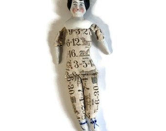 RARE Antique Hertwig Nankeen Educational Print Body Doll