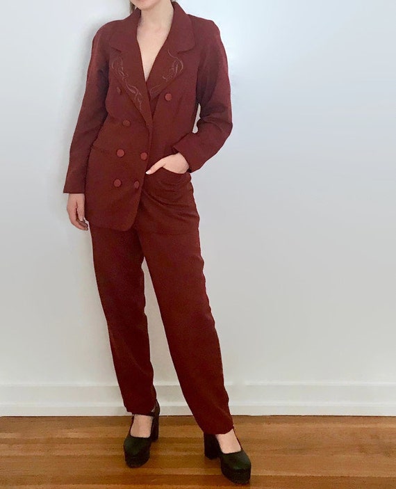 Vintage Rampage Brick Red Pants Suit with Embroide
