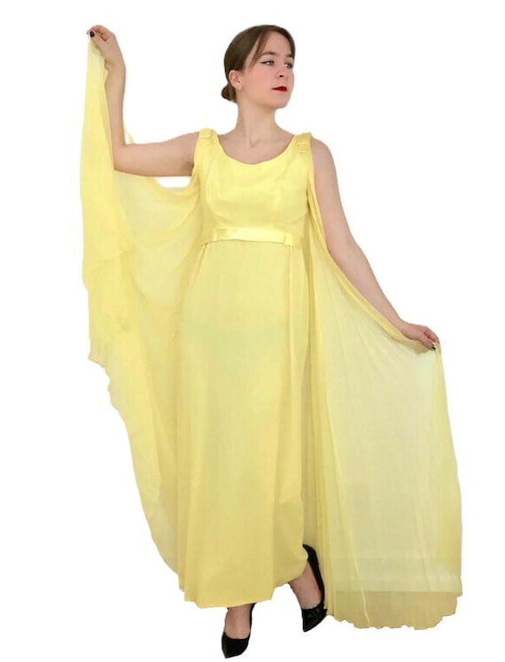 Vintage 1960s Grecian Dress | Lemon Yellow Empire Waist | Pleated Cape Train - Etsy Finland Vintage 1960s Grecian Dress | Lemon Yellow Empire Waist | Pleated Cape Train - Etsy Finland