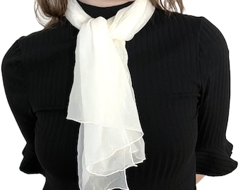 Vintage White Rayon & Silk Scarf | Hand-Rolled Edges | Made in Japan