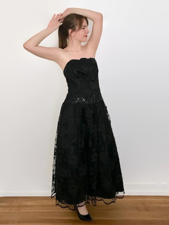 Vintage 1990s Jessica McClintock Black Lace Strap… - image 2