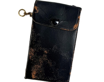 Vintage Black Leatherette Wallet with Coin Purse & Key Ring | 1930s–1940s Billfold