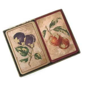 Vintage Caspari Golden Fruit-speelkaarten | Pamela Gladding Dual Deck | Vergulde paarse peer set | Boxed Art-kaartenset