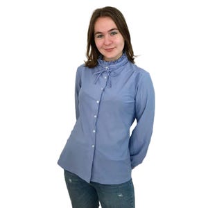 Vintage Alfred Dunner Blouse: 1980s Cornflower Blue Ruffle Collar Top