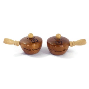 Vintage Mount Vernon Wooden Sauce Pot Salt & Pepper Shakers | 1960s Souvenir | Mid Century Kitchen Decor | Virginia Collectible