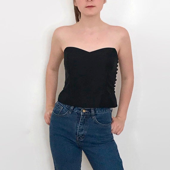 Vintage 1980s Side Button Black Bustier