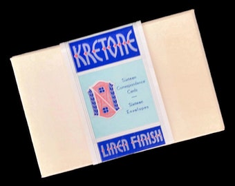 Conjunto de papelaria vintage em linho Kretone: cartões de correspondência e envelopes dos anos 1950