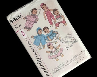 Vintage 1960s Simplicity Wardrobe for Betsy Wetsy, Tiny Tears and Barbara Jo Baby Doll, Pattern 3669 - PARTIALLY CUT