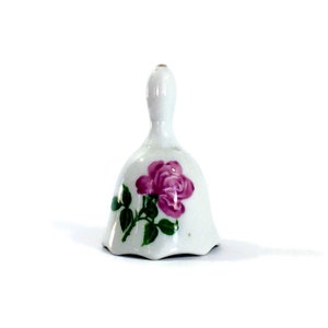 Vintage Taiwan Ceramic Bell: Pink Rose Porcelain, Gold Accent