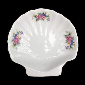 Vintage Muschel Seifenschale | Blumen Dekor | Rosa-Blau-Gelb Blumen | Sammler Porzellan