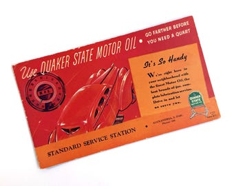 Vintage Quaker State Motor Oil Ink Blotter | Midcentury Advertising Ephemera | Auto Collectible
